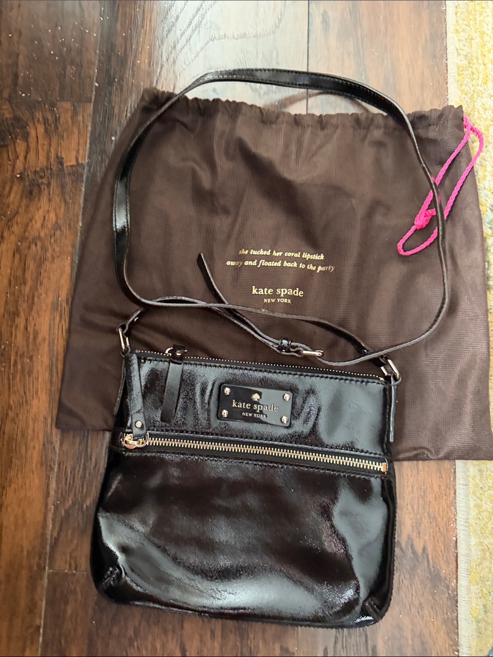 kate spade Black Patent Crossbody Bag with Gold Hardware